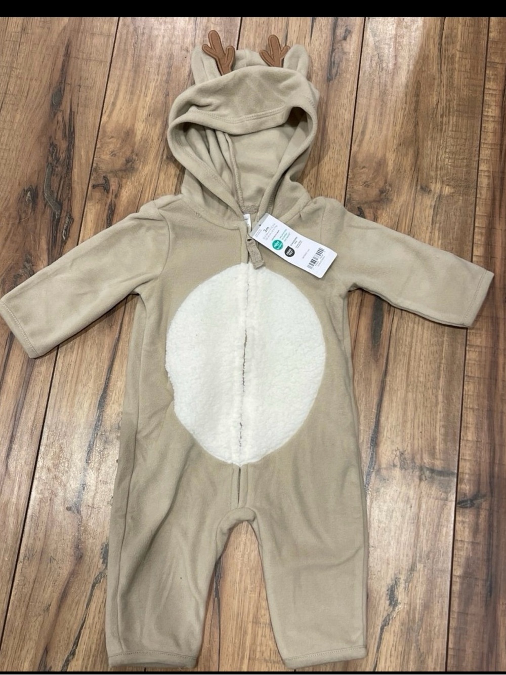 Carter's Tan Reindeer Fleece One-Piece with Hood and Antlers